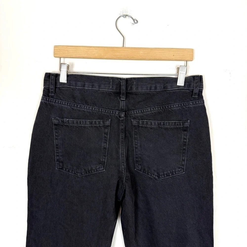 FREE PEOPLE Maggie Mid Rise Washed Black Distressed Straight Leg Cropped Jeans